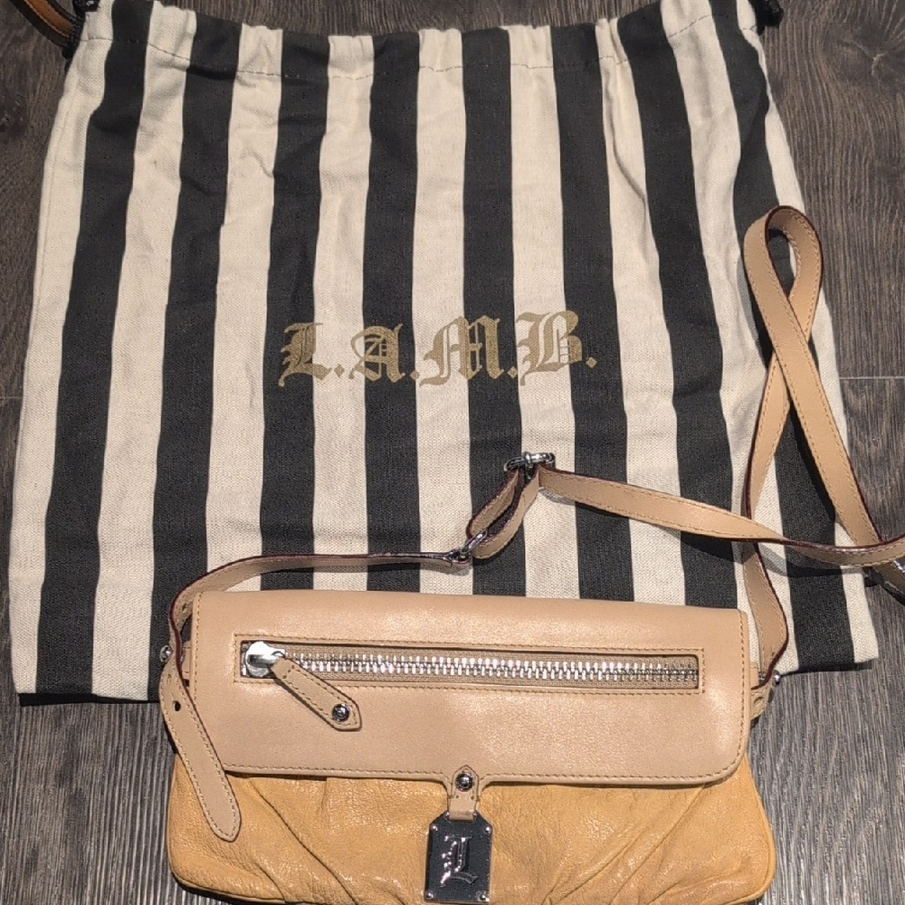 L.A.M.B. Tan and Brown Leather Crossbody Bag